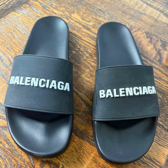 Balenciaga Smooth Pool Slide Rubber Logo Mens size 14/E47 - Picture 2 of 6